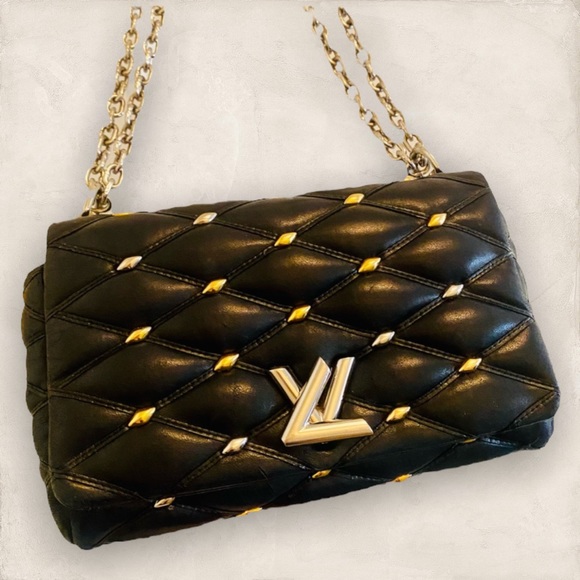 Louis Vuitton Handbags - RARE Louis Vuitton Black Lambskin Studded Malletage GO-14 PM Crossbody Bag